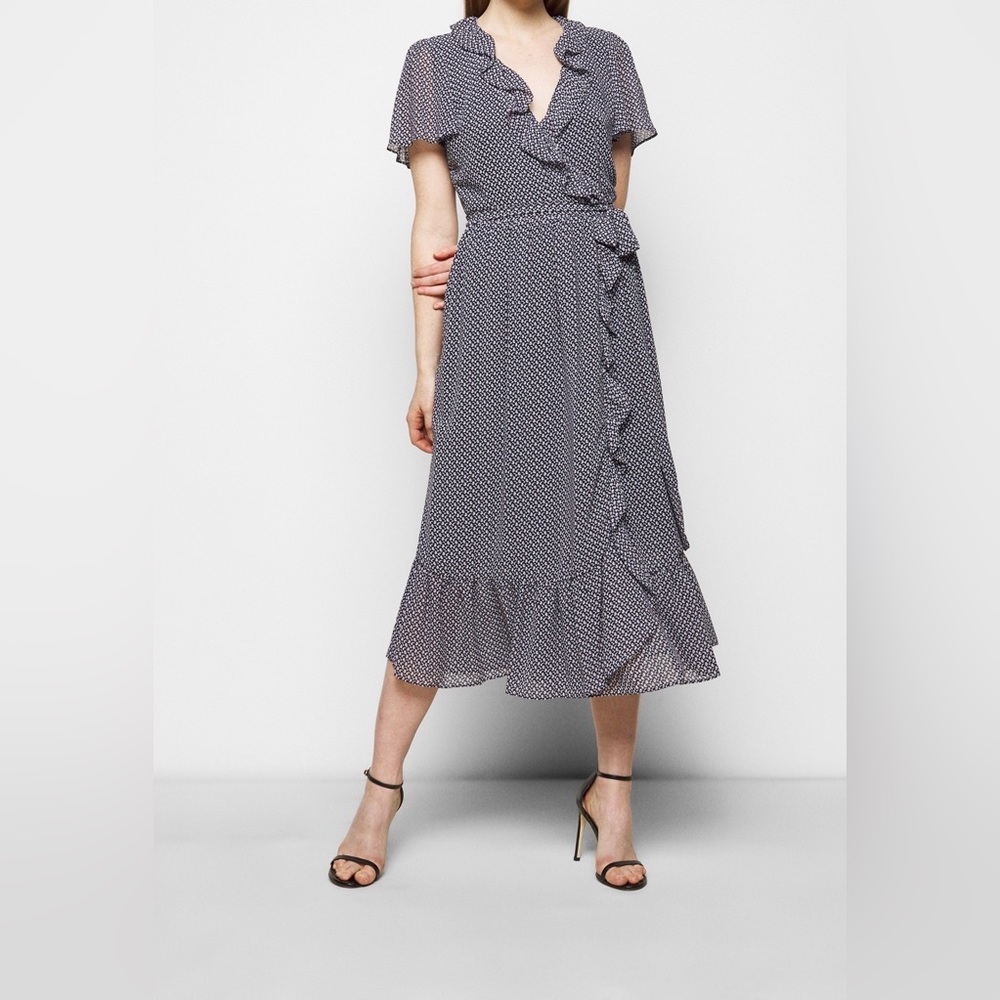 Michael Michael Kors Wrap Dress Ruffle Midi Dress - Picture 1 of 16
